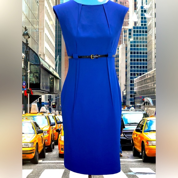 Calvin Klein Dresses & Skirts - Calvin Klein Sapphire Blue Cap Sleeve Empire Waist Sheath Dress SZ 2